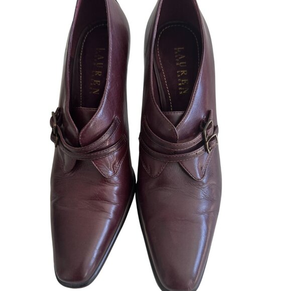 LAUREN RALPH LAUREN Burgundy Brown Tone Leather Booties Heels Size 8 - Picture 2 of 8